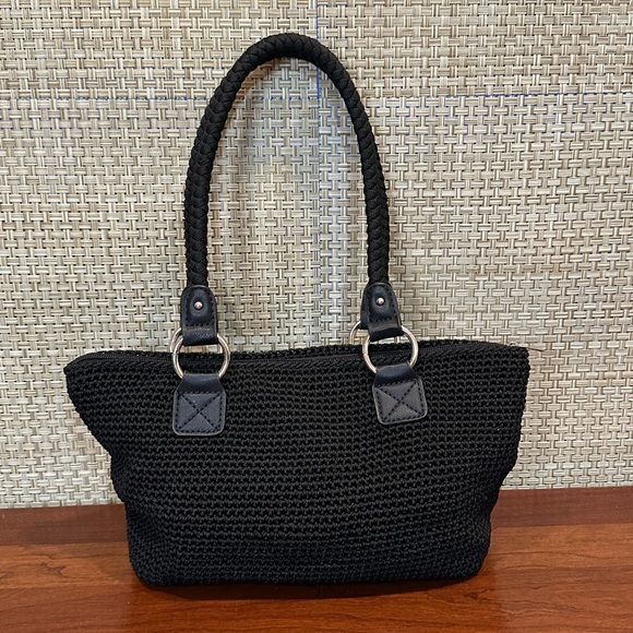 🌟HP🌟NWOT Lina Crocheted Black Baguette Double Handle Bag - Picture 13 of 16